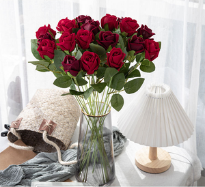 Artificiels : Fleurs artificielles en flanelle, pierres précieuses, roses, plantes vertes, roses en velours simulé. Vente en gros pour décoration de mariage. - Product Image 4