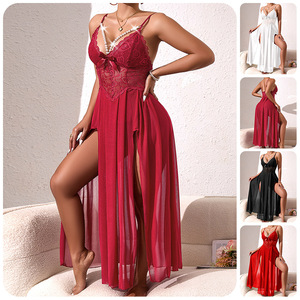 Chemise de nuit sexy <span class=keywords><strong>en</strong></span> maille fendue à dos nu <span class=keywords><strong>en</strong></span> perles de haute qualité, nuisette tentante, lingerie pour femmes, vêtements intimes - Product Image 1