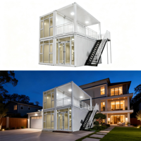 Maison conteneur préfabriquée sur mesure en gros, à assemblage rapide, mobile, double étage, 3-en-1, en kit, avec escalier extérieur