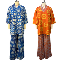 HK73351 Tenues tendance pour femmes, chemisier à manches chauve-souris à imprimé doux et col en V, ensemble pantalon droit, vêtements africains en deux pièces