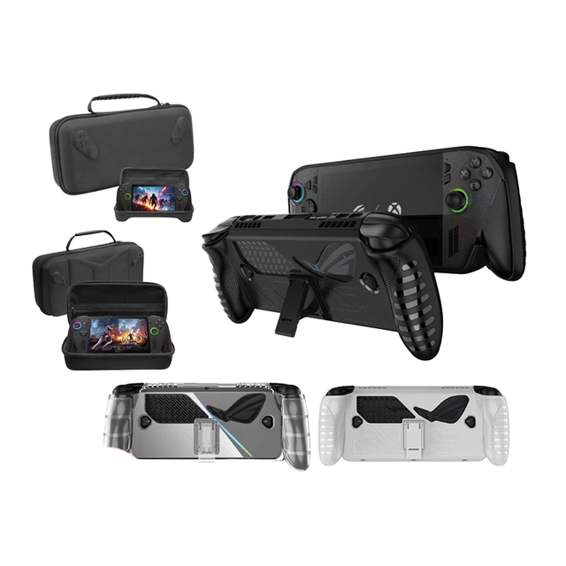 Handheld Console TPU Transparent Soft Shell For ROG for Ally/X Protective Case with Stand Tempered Film Storage Bag Set