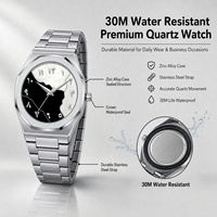 Montre-bracelet étanche pour homme en gros, design personnalisé, en acier inoxydable avec boîte, cadran arabe minimaliste noir et bleu