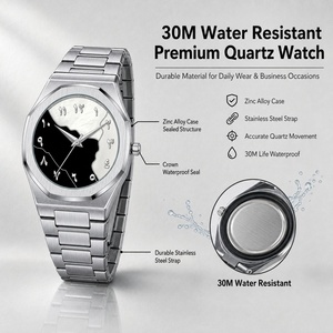 Montre-bracelet étanche pour homme en gros, design personnalisé, en acier inoxydable avec boîte, cadran arabe minimaliste noir et bleu - Product Image 4