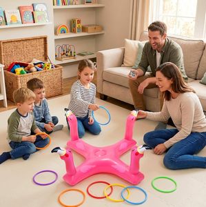 Inflatable Flamingo <b>Ring</b> <b>Toss</b> <b>Game</b> with 4 Heads and Multi-Colored <b>Rings</b> - Product Image 5
