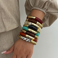 Boho Multi Couleur Résine Léopard Imprimer Tube Bracelets pour Femmes Moderne Dame Élastique Bracelets Accessoires sur Poignet Bijoux De Mode