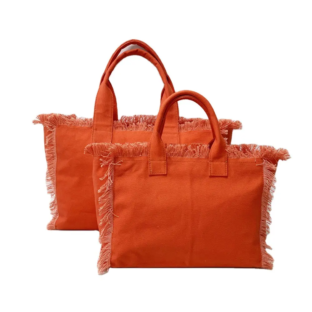Hawaiian Tassel Pendant Custom Logo Tote Bag Zipper Vertical Canvas Ladies Shopping Summer Beach Shoulder Bag