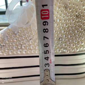 Zapatillas de Lona para Mujer al por Mayor, Zapatos de Novia con Perlas y Cristales para Bodas en la Playa, Plataforma de 4 cm con Suela Gruesa - Product Image 4