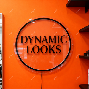 ป้ายอะคริลิคกลมแบบกำหนดเองพร้อมไฟแบ็คไลท์สำหรับธุรกิจ ป้ายโลโก้ติดผนังแบบมีไฟแบ็คไลท์ ป้ายไฟ LED สำหรับร้านเสริมสวย จัดส่งรวดเร็ว - Product Image 1