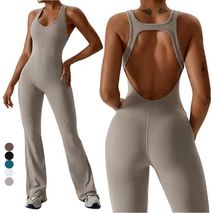 Sexy Flared Pants Jumpsuit Womens Gym Sets Training Yoga Suit Sportswear Women Sports Fitness Rompers Stretch Workout Bodysuits