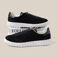 Baskets décontractées élégantes et simples en cuir véritable noir, imperméables et respirantes, pour couples, tendance mode pour commande en gros