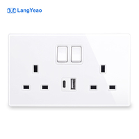 LangYeao - Panel de Vidrio Templado Completo, Negro, de Lujo, Universal, 13 A, Enchufe de Pared para Reino Unido, Tomas de Corriente USB+TYPE C, Nuevo Diseño