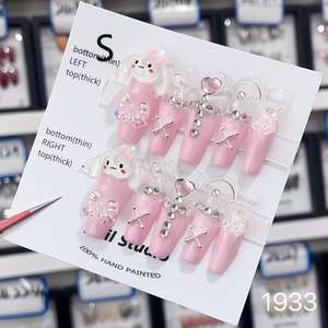 Nouveaux designs, faux ongles de luxe à la mode, marque privée personnalisée, cercueil, diamant, ongles à pression faits à la main - Product Image 6