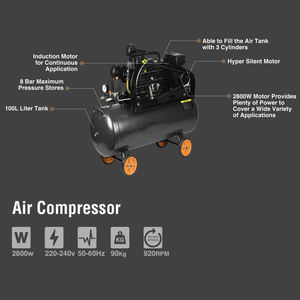 <span class=keywords><strong>Compresseur</strong></span> d'air à piston sans huile à <span class=keywords><strong>3</strong></span> <span class=keywords><strong>cylindres</strong></span> de qualité supérieure RC-0100 220-240V 50Hz <span class=keywords><strong>100L</strong></span> 2800W 8Bar - Product Image 2
