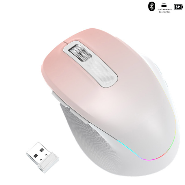 RGB Wireless Rechargeable Mouse 2.4G Dual Mode Silent Optical Right-Handed Ergonomic Laptop Computer Mouse with USB Receiver