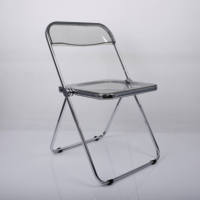 Chaises de salle à manger pliantes en acrylique transparent de style nordique moderne pour l'extérieur, avec pieds en métal réglables en hauteur et revêtement en tissu, vente en gros