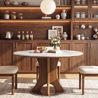 Tribesigns Mesa de Comedor Redonda de Piedra Sinterizada de 47 Pulgadas con Base de Pedestal de Madera Maciza para 4-6 Personas, Cocina, Comedor
