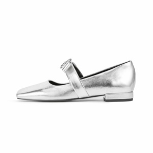 <span class=keywords><strong>Scarpe</strong></span> da <span class=keywords><strong>Sposa</strong></span> Estive alla Moda con Punta Quadrata, Tacco Basso Argento, in Pelle di Vacchetta Metallizzata, con Fibbie in Strass, Stile Mary Jane con Supporto per Arco - Product Image 6