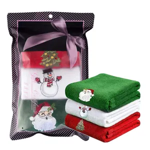 更受欢迎的红色和绿色手巾圣诞毛巾零售礼品环保毛巾