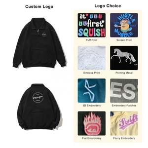 Sudadera con capucha de gofre de alta calidad de gran tamaño hombro caído negro moda media cremallera sudadera pulóver en blanco deporte hombres sudadera con cremallera - Product Image 3