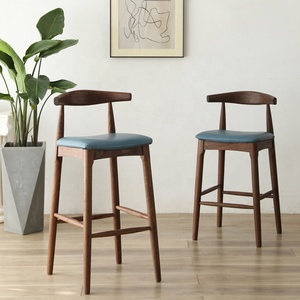 Solid Wood Bar <strong>Stool</strong> <strong>with</strong> Low <strong>Back</strong> Nordic <strong>Counter</strong> Height Chair for Restaurant Cafe Bar Commercial Hospitality Seating Furniture - Product Image 5