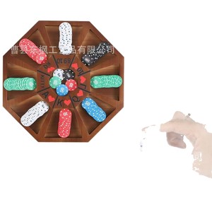 Octagonal Wooden Poker Chip Tray With Card Game Design For Home <b>Entertainment</b> Set - Product Image 2