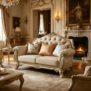 Set di Divani a Due Posti in Stile Europeo di Lusso, Divano in Legno Massello Intagliato e Pelle in Stile Francese, <span class=keywords><strong>Arredamento</strong></span> per Soggiorno - Product Image 6