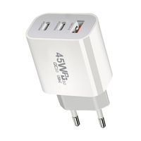 Multiple Plug 45W Type-c + Usb-A Travel Charger 3 Port PD 45W Fast Charging Adapter 2 C 1 a Multi Port Fast Charger Wall Charger