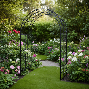 Arco de jardín de hierro negro de lujo de 134x59x213 cm, doble capa, decoración artística para exteriores, arco superior para suministros de jardín - Product Image 2