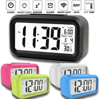 Jam Alarm Digital LED Jam Meja Elektronik Lampu Latar Pintar Tunda Layar LCD Besar Suhu Tanggal Kalender Hadiah Malam Hari Rumah