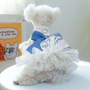 Pour petit chien Design de luxe animaux de compagnie tenues vêtements de mode fête dentelle robe chiot chemise chien jupe Costume pour animaux de compagnie chien robe d'été - Product Image 3