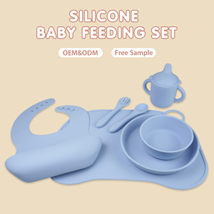 Juego de alimentación de silicona para bebés de 7 piezas al por mayor, sin BPA, con platos de succión, cuenco, babero, mantel individual, <span class=keywords><strong>cuchara</strong></span>, tenedor y vaso antiderrame para niños pequeños - Product Image 2