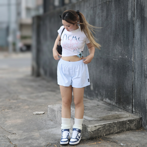 Vietnam-Made Woven Polyester/Cotton Soft Breathable Simple Vintage Embroidered Elastic Waist Striped Short Sleepwear Men Women - Product Image 3