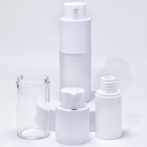 Cosmetic Luxury pp Airless Pump Bottle 15ml 30ml 50ml White Double Wall Airless Serum Bottle With Frosted Refillable Bottle - Product Image 3