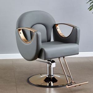 Hermosa Silla de peluquería con base dorada de cuero rosa, silla de peluquero profesional a la venta - Product Image 5