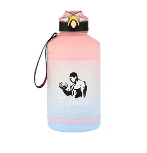 BPA free Leak Proof 64oz Motivational Water Bottle With straw 2.5L Half Gallon Gradient Large Sports Plastic Water Bottle