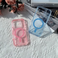 Étui de téléphone transparent brillant magnétique sans fil en TPU+PC pour iPhone, protection contre les chutes aux quatre coins, coque antidérapante
