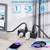 Multiprise de bureau à 8 prises avec USB-C PD + 3 ports USB-A à charge rapide, fixation par pince en C sans perçage, fiche plate à angle droit pour poste de travail de bureau
