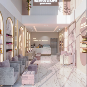 Arredamento per <span class=keywords><strong>Esposizione</strong></span> Salone di Bellezza, Bancone per Unghie Personalizzato di Lusso con Illuminazione LED, Design Gratuito per Interni di Saloni di Bellezza - Product Image 2
