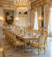 Ensemble table et chaises de salle à manger de style palais européen, table de salle à manger avec plateau en marbre, ensemble de table de salle à manger royale, ambiance haut de gamme