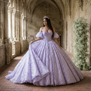 Vestido de Quinceañera Xy006, Estilo Princesa, Color Lavanda, con Apliques de Encaje y Cuentas, Cola Larga, Estilo Vintage, Personalizado - Product Image 1