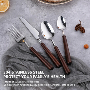 Ensemble <span class=keywords><strong>de</strong></span> couverts en acier inoxydable avec manche en bois, 4 pièces, cuillère, fourchette, couteau, pour vaisselle, vaisselle occidentale, ustensiles <span class=keywords><strong>de</strong></span> cuisine - Product Image 4
