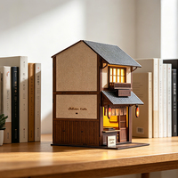 Kit de puzzle en bois 3D DIY pour coin lecture avec lumière LED, maison miniature de style japonais à porte coulissante
