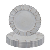 Assiette de présentation de luxe en plastique PP, forme festonnée, 13 pouces, personnalisable, blanche, élégante et durable, pour mariages et réceptions, vente en gros