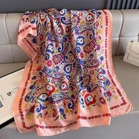 Selendang Pantai Syal Musim Panas Selendang Mewah Merek Ternama Bandana Panjang Syal Sutra Wanita Syal Sutra Bermotif Bunga Kacang Mete