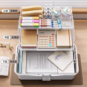 Boîte de rangement transparente à trois couches pour papeterie de bureau, pliable, avec couvercle, pour outils artistiques, pinceaux, fournitures de calligraphie - Product Image 2