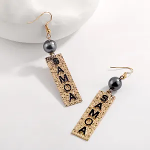 Hot sale 14k gold plating Samoa Rectangular dangle earrings fashion black pearl zircon earrings for women ladies