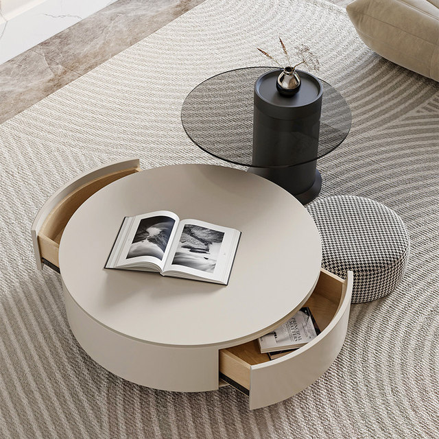 Rock Plate Metal Coffee Table Set with Storage Space Modern Minimalist Design Living Room White Cream Luxury Small Apartment