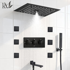 Set Doccia Moderno YaKe LED Smart in Ottone con Getto a Pioggia e Massaggio, Miscelatore Doccia a Parete per Appartamenti/Hotel - Product Image 1