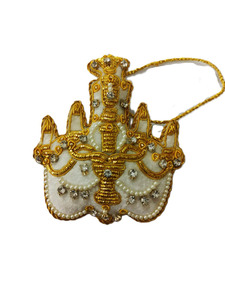 Adorno de corona de terciopelo rojo hecho a mano con bordado dorado zardozi, corona real bordada, decoración navideña - Product Image 3