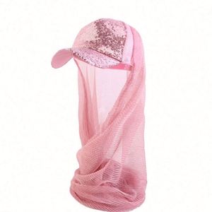 Gorra de béisbol musulmana con visera de lentejuelas y pañuelo de malla para mujer, accesorios para el cabello ajustables, informales, para exteriores, con logotipo personalizado, venta al por mayor - Product Image 6